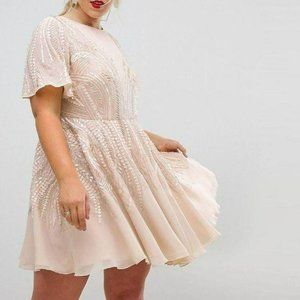 ASOS Sequin Beaded Short Sleeve Skater Dress